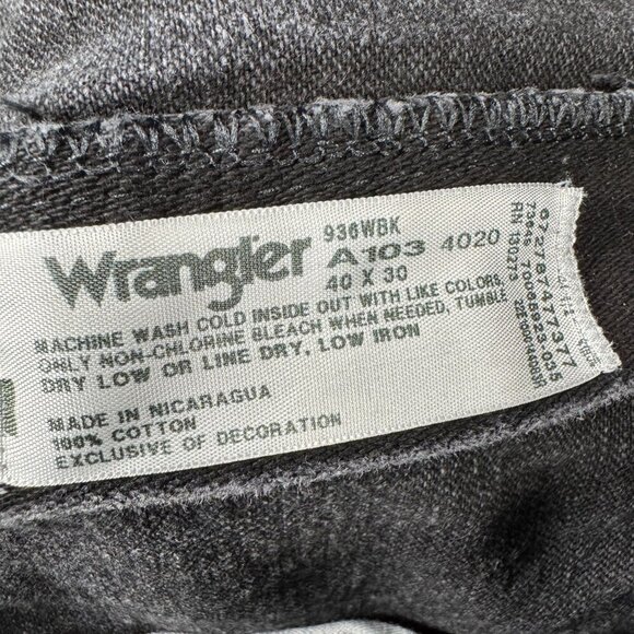 Vtg Wrangler Mens Faded Black Western Grunge Dark Wash Denim Jeans Straight Leg - Picture 5 of 8